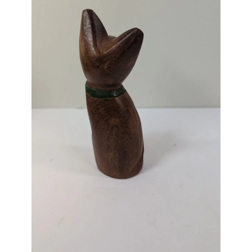 Vintage Wooden 7in Cat‎ Sculpture Handmade Folk Art